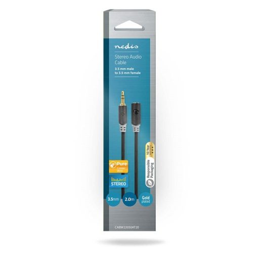 Nedis CABW22050AT20 sztereo audió kábel 3,5mm sztereo jack dugó - 3,5mm sztereo jack aljzat,  2 m