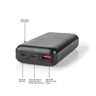   Nedis UPBKPD20000BK hordozható külső akkumulátor, powerbank 20000mAh