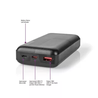   Nedis UPBKPD20000BK powerbank, hordozható külső akkumulátor, power bank 20000mAh