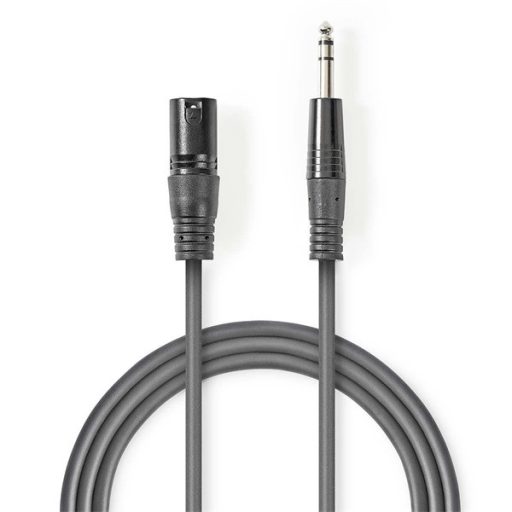 Nedis COTH15100GY30 félprofi audio kábel, 6,35mm sztereo jack dugó - 3p XLR dugó, hossz 3m, rugalmas