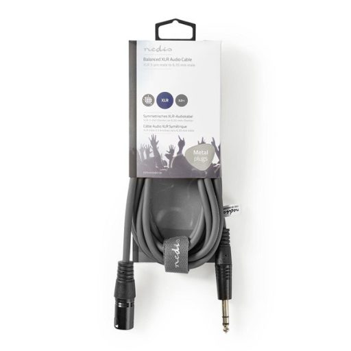 Nedis COTH15100GY30 félprofi audio kábel, 6,35mm sztereo jack dugó - 3p XLR dugó, hossz 3m, rugalmas