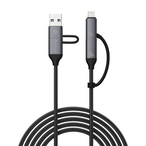 Devia Extreme Speed Series Multi Functions 4in1 USB-A/Type-C/Lightning adat- és töltőkábel - fekete