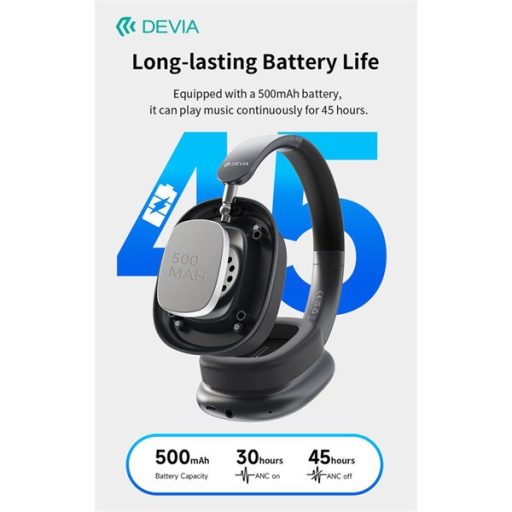 Devia EarBass Pro2 ANC Bluetooth sztereó fejhallgató beépített mikrofonnal - ezüst