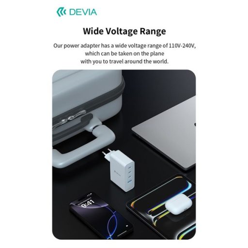 Devia Extreme Speed Series 100W GaN PD hálózati gyorstöltő adapter USB+3xType-C - fehér