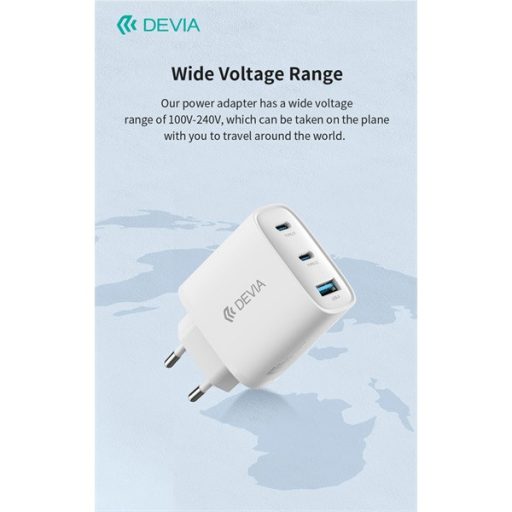 Devia Extreme Speed Series 65W GaN PD hálózati gyorstöltő adapter USB+2xType-C+Type-C kábel - fehér