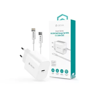   Devia Smart Series 30W GaN PD+QC hálózati gyorstöltő adapter + Type-C/Lightning kábel - fehér