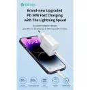 Devia Smart Series 30W GaN PD+QC hálózati gyorstöltő adapter + Type-C/Lightning kábel - fehér