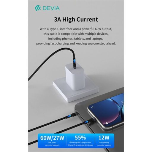 Devia Extreme Speed Series 60W+12W Type-C/Type-C + Lightning adat- és töltőkábel1.2m - fekete