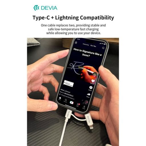 Devia Smart Series 60W+27W PD Type-C/Type-C + Lightning adat- és töltőkábel 1.2m- fehér
