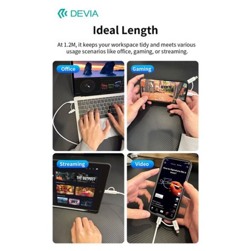 Devia Smart Series 60W+27W PD Type-C/Type-C + Lightning adat- és töltőkábel 1.2m- fehér