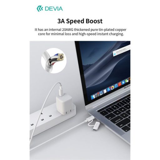 Devia Smart Series 60W+27W PD Type-C/Type-C + Lightning adat- és töltőkábel 1.2m- fehér