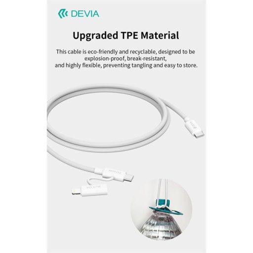 Devia Smart Series 60W+27W PD Type-C/Type-C + Lightning adat- és töltőkábel 1.2m- fehér
