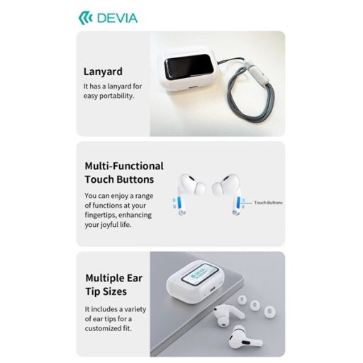 Devia TWS-Pro2 with Screen ANC Bluetooth sztereó headset - fehér