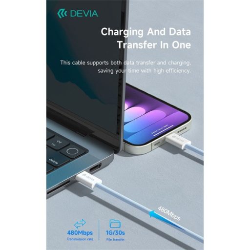 Devia Smart Series Woven 60W PD Type-C/Type-C adat- és töltőkábel 1m - pink