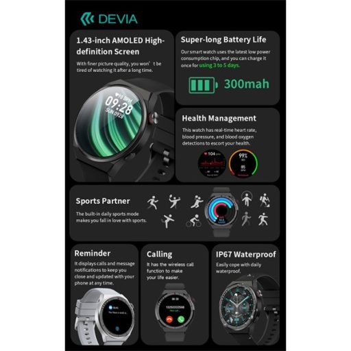Devia Pro1 (V2) okosóra AMOLED kijelzővel - ezüst