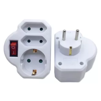   BLACKBIRD Hálózati Dugalj elosztó 250V, Max:3680W 1x16A/250V + 2x2.5A/250V GBK-01/01-2 gyerekvédelem, Fehér