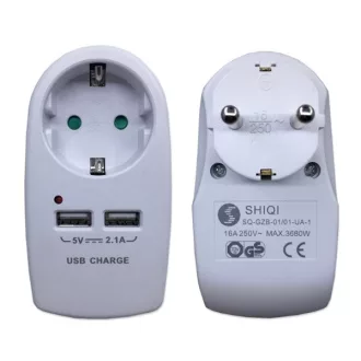   BLACKBIRD Hálózati Dugalj elosztó 250V, Max:3680W 1x16A/250V + 2x2.5A/250V 2xUSB GZB-01/01-UA-1 gyerekvédelem, Fehér