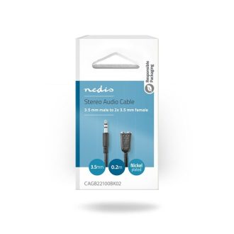   Nedis CAGB22100BK02 sztereo audio kábel, 3,5 mm sztereo jack dugó - 2x 3,5 mm jack aljzat, 0,20m