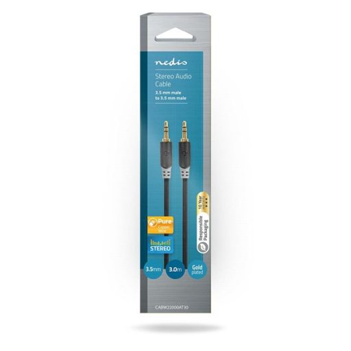 Nedis CABW22000AT30 sztereo audió kábel 3,5mm sztereo jack dugó - dugó,  aranyozott,  3 m