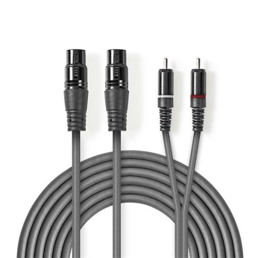 Nedis COTH15230GY15 félprofi audio kábel, 2x XLR aljzat - 2x RCA dugó, 1,5m