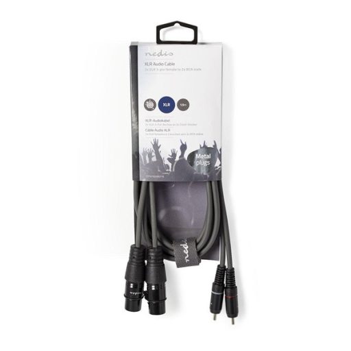 Nedis COTH15230GY15 félprofi audio kábel, 2x XLR aljzat - 2x RCA dugó, 1,5m