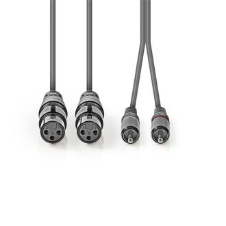   Nedis COTH15230GY30 félprofi audio kábel, 2x XLR aljzat - 2x RCA dugó, 3m