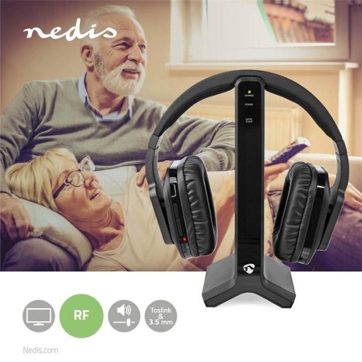 Nedis HPRF321BK rádiófrekvenciás vezeték nélküli RF fejhallgató, akkumulátoros