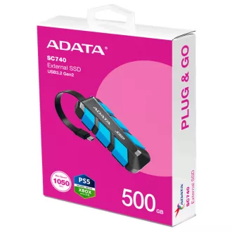 ADATA SSD Külső USB 3.2 500GB SC740, Type-C, Kék