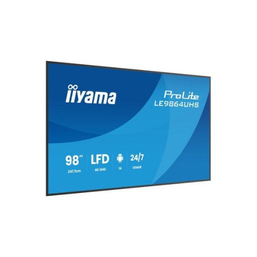 iiyama Prolite LFD 24/7, 98" 3840 x 2160, 16:9, 500cd, 6,5ms, 5000:1,HDMIx2/USB-C/USBx2/RS-232/RJ45/IR, LE9864UHS-B1AG