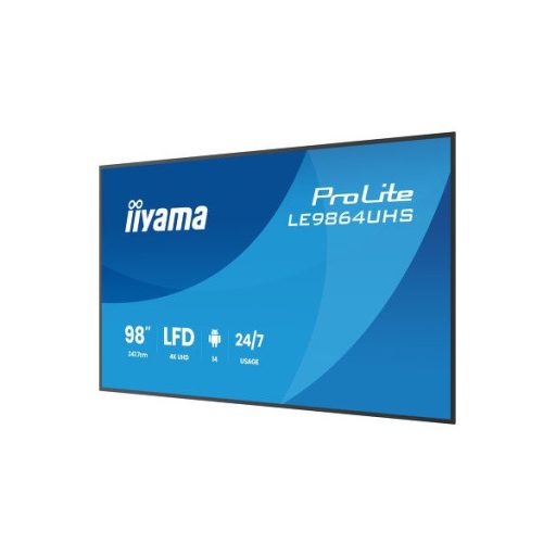 iiyama Prolite LFD 24/7, 98" 3840 x 2160, 16:9, 500cd, 6,5ms, 5000:1,HDMIx2/USB-C/USBx2/RS-232/RJ45/IR, LE9864UHS-B1AG