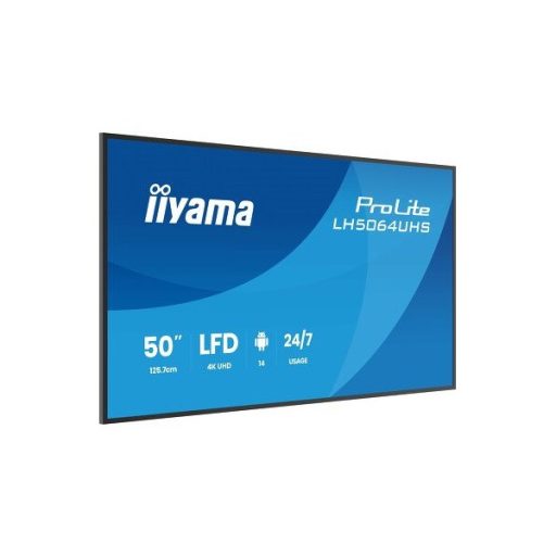 iiyama Prolite IPS 24/7 50", 3840x2160, 16:9, 500cd/m2, 6,5ms,1200:1, HDMIx2/USB-C/USBx2/RS232C/RJ45/IR, LH5064UHS-B1AG