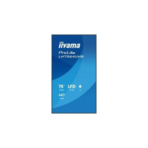 iiyama Prolite LFD 24/7 75" LH7564UHS-B1AG, 3840x2160, 16:9, 500cd/m2, 6,5ms,5000:1, HDMIx2/USB-C/USBx2/RS232C/RJ45/IR