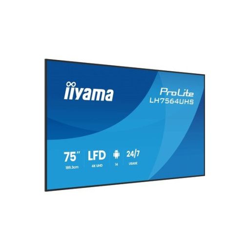 iiyama Prolite LFD 24/7 75" LH7564UHS-B1AG, 3840x2160, 16:9, 500cd/m2, 6,5ms,5000:1, HDMIx2/USB-C/USBx2/RS232C/RJ45/IR