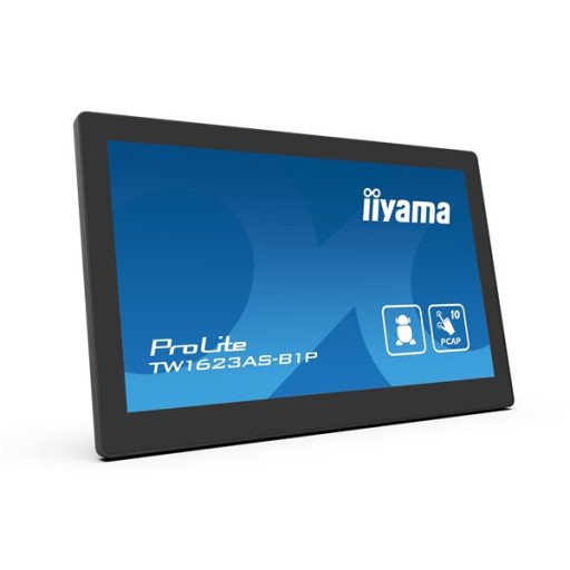 iiyama touch monitor, 24/7, 15,6", 1920 x 1080, 16:9, 450cd, 30ms, 1000:1, HDMI/USBx3/RJ45, TW1623AS-B1P