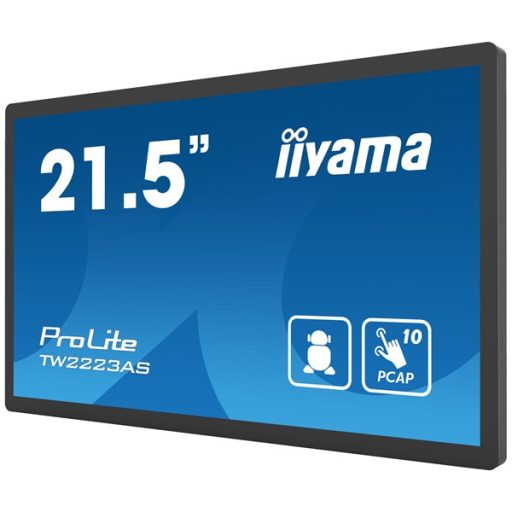 iiyama touch monitor, 24/7, 21,5", 1920 x 1080, 16:9, 400cd, 18ms, 3000:1, HDMI/USBx5/RJ45, TW2223AS-B2