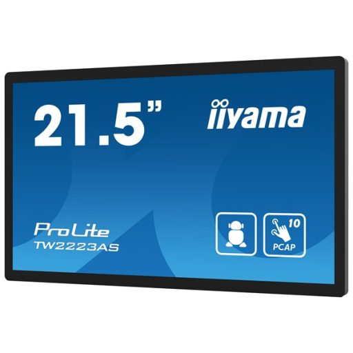 iiyama touch monitor, 24/7, 21,5", 1920 x 1080, 16:9, 400cd, 18ms, 3000:1, HDMI/USBx5/RJ45, TW2223AS-B2