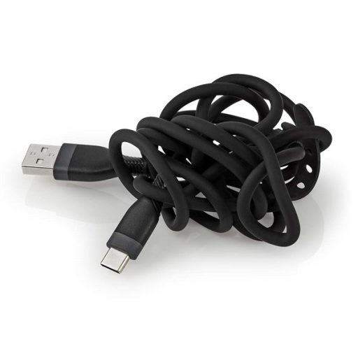 Nedis CCGB60800BK15 flexibilis USB A - USB C (USB-C) kábel, USB2.0, 15W, hossz 1,5m, fekete rugalmas szilikon