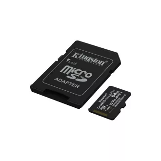   KINGSTON Memóriakártya MicroSDXC 64GB Canvas Select Plus Gen3 100R A1 + Adaprer