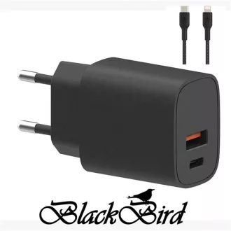   BLACKBIRD Hálózati Adapter T131 25W + Lightning kábel 1m, Fekete
