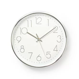   Nedis CLWA015PC30SR falióra, 30 cm átmérő,  1 x AA, ezüst/fehér, quarz technológia, 1,5V
