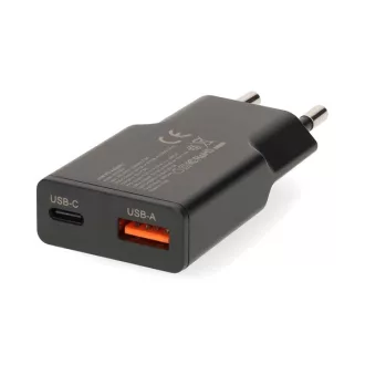   Nedis WCHA30BK gyorstöltő USB-A / USB-C töltő, GaN, PD3.0, QC, Gyorstöltési funkció 1,5 / 2,0 / 2,5 / 3,0 A, 30W, fekete