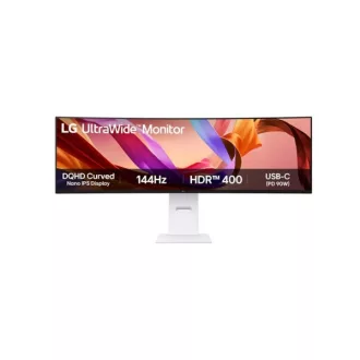   LG ívelt 144Hz monitor 49" 49U950A-W, 5120x1440, 32:9, 400cd/m2, 5ms, HDMIx2/Displayport/USBx2/USB-C (90W)
