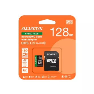   ADATA Memóriakártya MicroSDXC 128GB + Adapter SPEED PLUS UHS-I U3 (180/160)