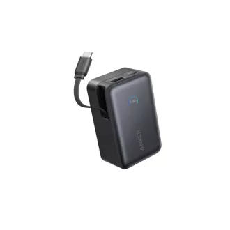   ANKER Powerbank Nano 10000mAh, 45W, Beépített USB-C kábel behúzható, fekete - A1638H11
