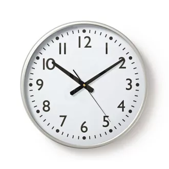   Nedis CLWA016PC38AL falióra, 38 cm átmérő,  1 x AA, ezüst/fehér, quarz technológia, 1,5V