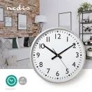 Nedis CLWA016PC38AL falióra, 38 cm átmérő,  1 x AA, ezüst/fehér, quarz technológia, 1,5V
