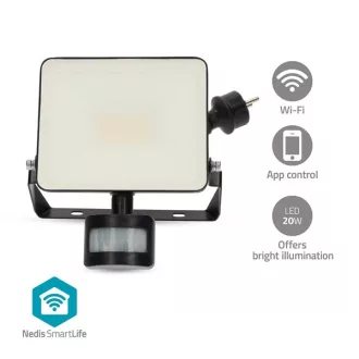   Nedis WIFILOFS21FBK mozgásérzékelős kűltéri lámpa, 1620 lm, Wi-Fi, 20 W, Meleg fehértől hideg fehérig, 3000 - 6500K