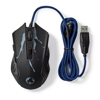   Nedis GMWD210BK gamer egér, 1200 / 1800 / 2400 / 3600 dpi | Állítható DPI | Gombok száma: 6 | Programozható gombok