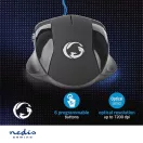 Nedis GMWD110BK gamer egér, 1200 / 2400 / 4800 / 7200 dpi | Állítható DPI | Gombok száma: 6 | Programozható gombok
