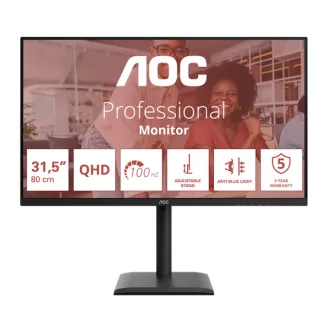   AOC IPS monitor 31,5"Q32E4U, 2560x1440,16:9, 350cd/m2, 4ms, DisplayPort/2xHDMI/4xUSB-A/1xUSB-B, hangszóró,áll.mag.,pivot